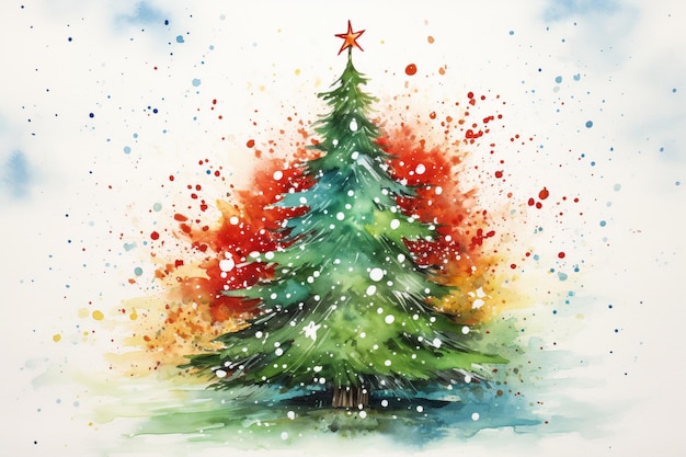 Une peinture d'arbre de Noël de vacances à l'aquarelle