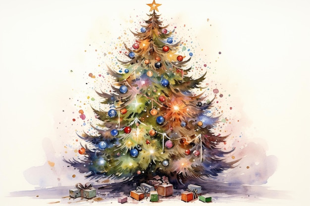 Une peinture d'arbre de Noël de vacances à l'aquarelle