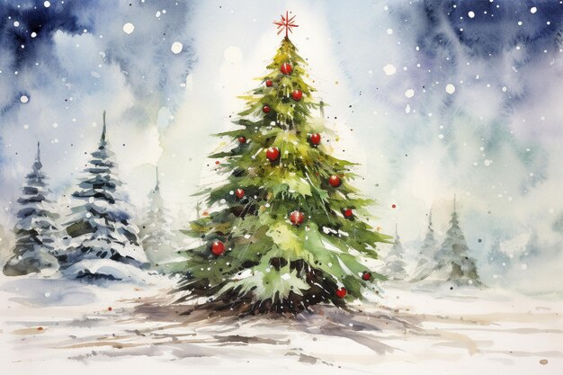 Une peinture d'arbre de Noël de vacances à l'aquarelle