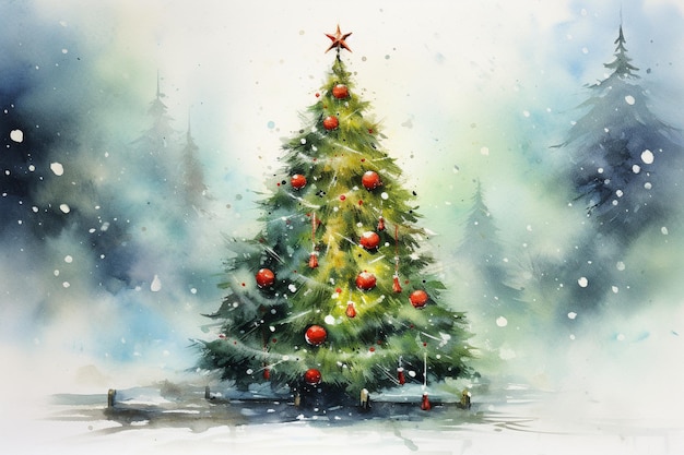 Une peinture d'arbre de Noël de vacances à l'aquarelle