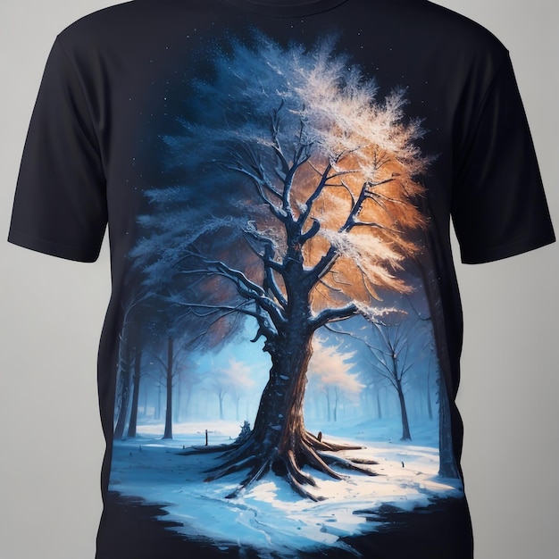peinture d'un arbre en vue d'hiver imprimée sur un tshirt