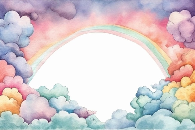 Une peinture d'un arc-en-ciel dans le ciel avec des nuages et une ai générative arc-en-ciel