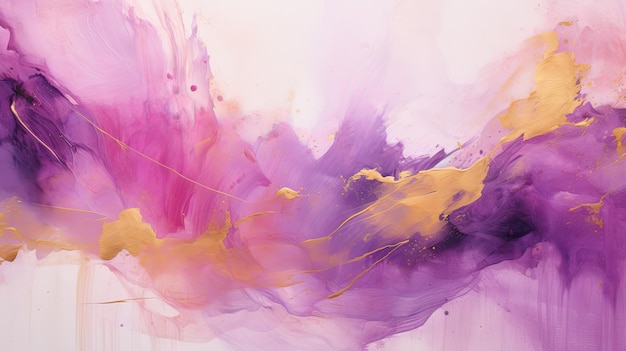 Peinture d'art abstrait éclaboussé d'or rose violet texturé