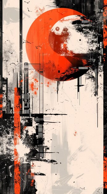 Peinture d'art abstrait lune rouge ou soleil affiches couvre les impressions art mural abstrait art intérieur numérique