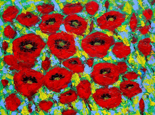 Peinture d'art avec des fleurs rouges. Peinture originale