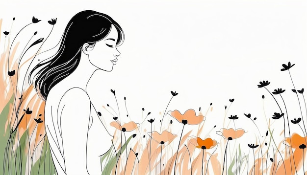 Peinture artistique d'une jeune femme dans une prairie d'été en fleurs