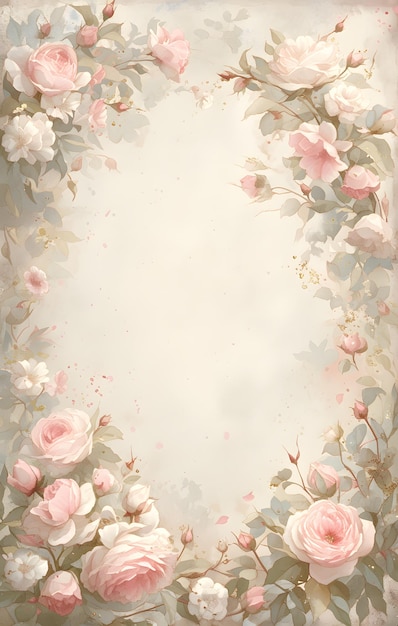 Peinture artistique de roses roses et blanches sur un fond blanc