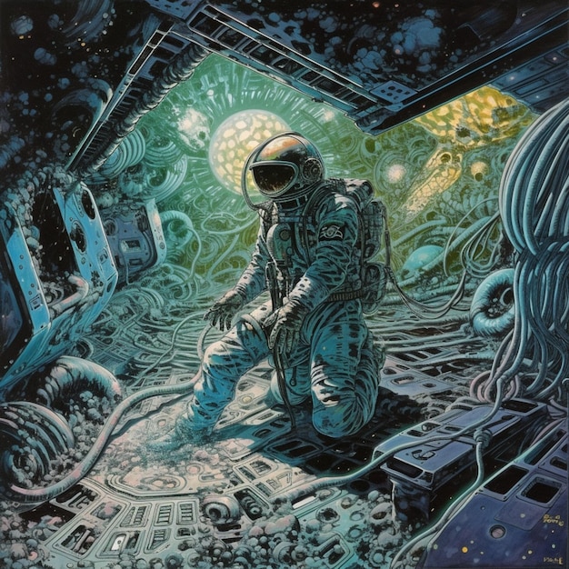 Une peinture d'un astronaute dans une combinaison spatiale.