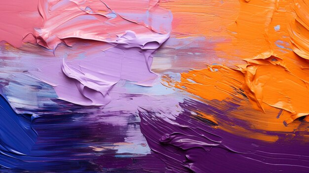 Peinture au couteau de palette sur la surface de la toile avec des coups de pinceau à l'huile abstraits, détaillés et colorés