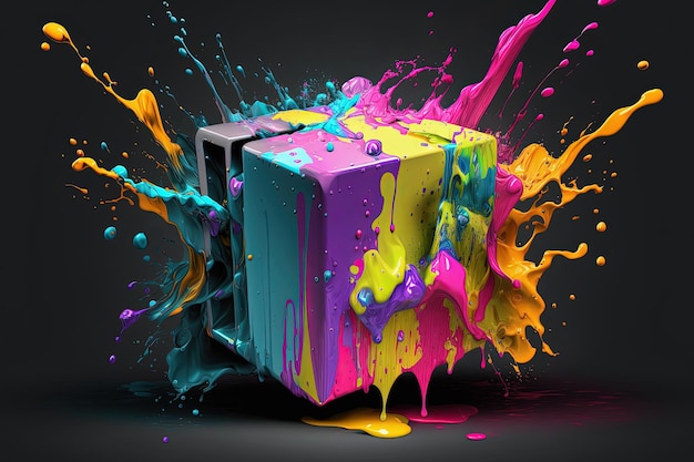 Peinture au néon coloré splash abstrait liquide fond AI