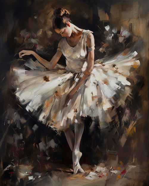 Une peinture d'une ballerine en blanc