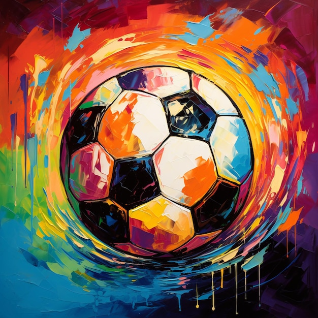 Peinture d'un ballon de football avec un fond coloré ai génératif