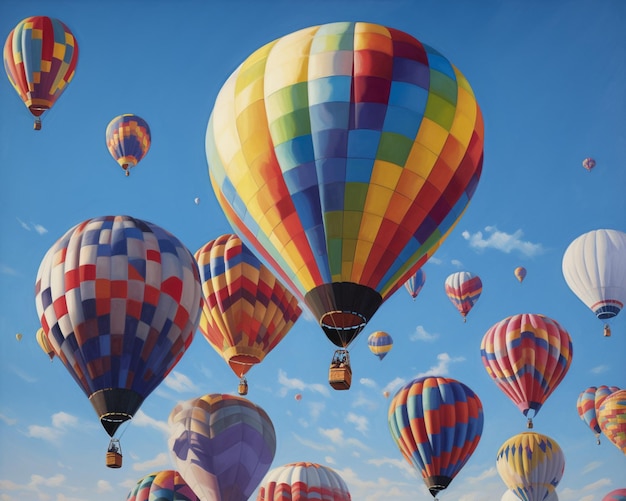 Une peinture de ballons à air chaud avec le mot air chaud dessus