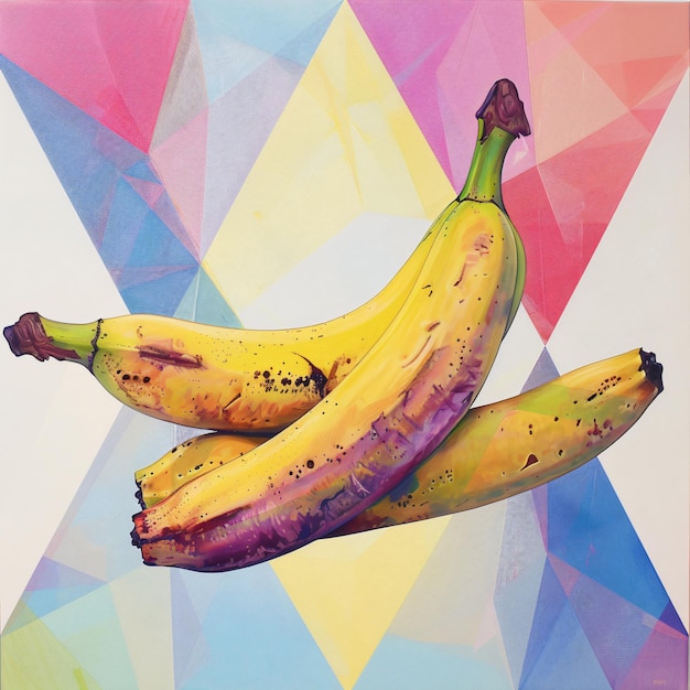 Photo une peinture de bananes avec du violet et du vert sur le fond