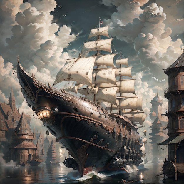 Une peinture d'un bateau dans l'eau