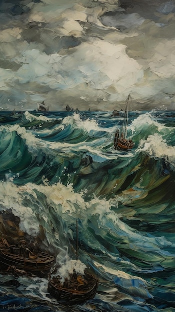 Une peinture d'un bateau dans l'eau