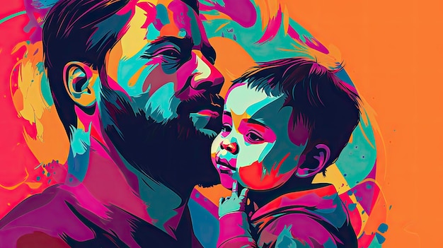 Une peinture d'un bébé et de son père