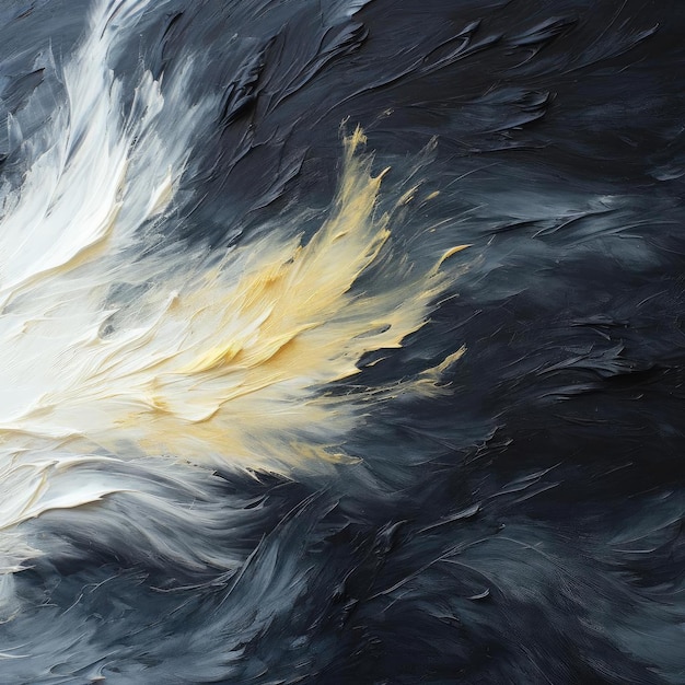 Peinture blanche et jaune sur toile avec un rendu détaillé des plumes