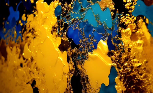 Une peinture bleue et jaune de gouttes d'eau
