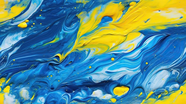 Une peinture bleue et jaune avec le mot " bleu " dessus.