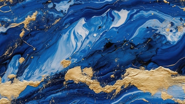 Une peinture bleue et or avec de la peinture dorée dessus.