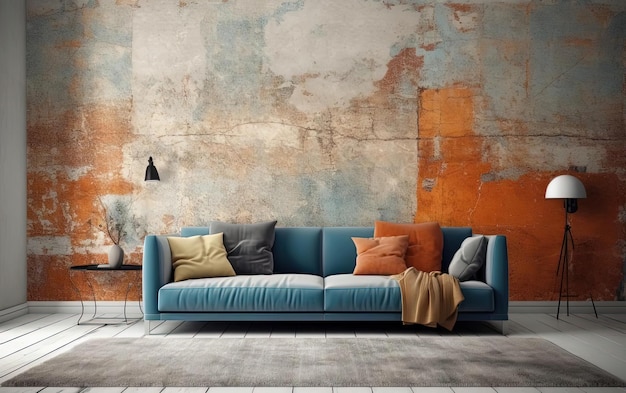 peinture bleue et orange sur un mur blanc