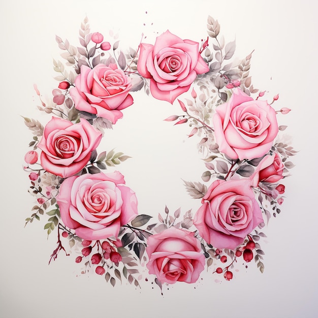 Peinture de bordure rose rose sur fond blanc IA générative