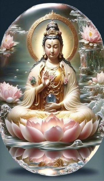 Une peinture d'un bouddha avec le mot bouddha dessus.