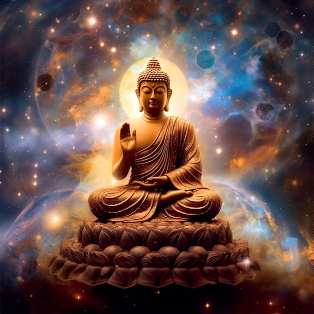 Une peinture d'un bouddha avec le mot bouddha dessus