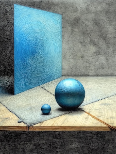 Photo une peinture d'une boule bleue et d'un carré bleu