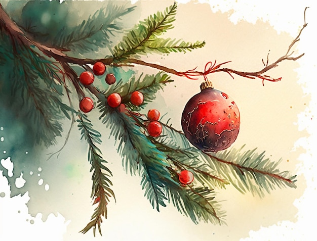 Une peinture d'une boule de Noël rouge avec le mot " dessus. "