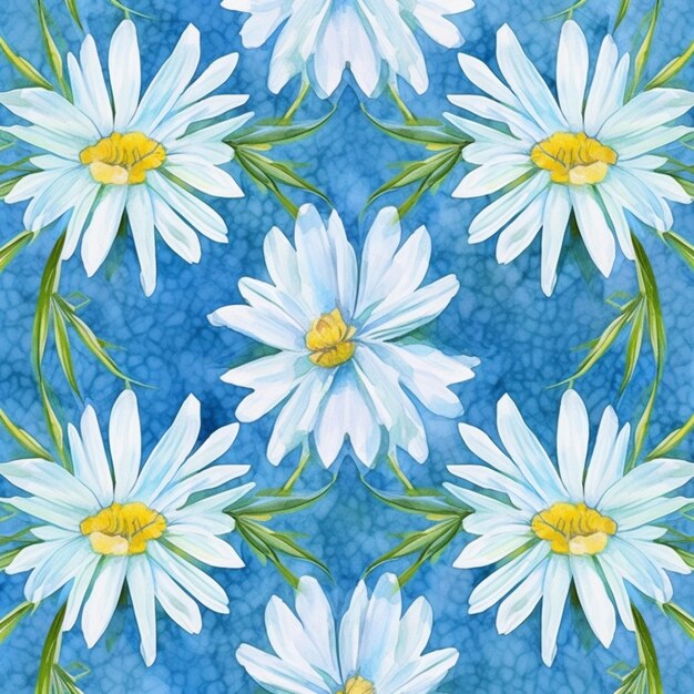 une peinture d'un bouquet de fleurs blanches sur un fond bleu génératif ai