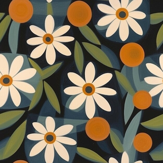 peinture d'un bouquet de fleurs blanches avec des oranges sur un fond noir