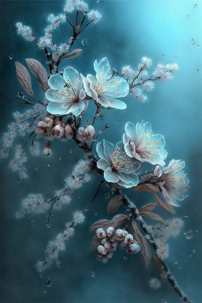 Peinture d'un bouquet de fleurs sur une branche générative ai