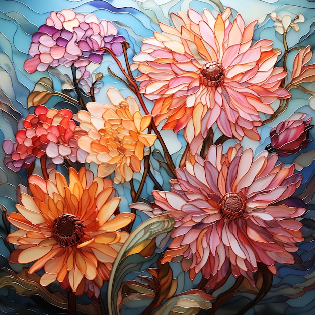 peinture d'un bouquet de fleurs dans un vitrail génératif ai