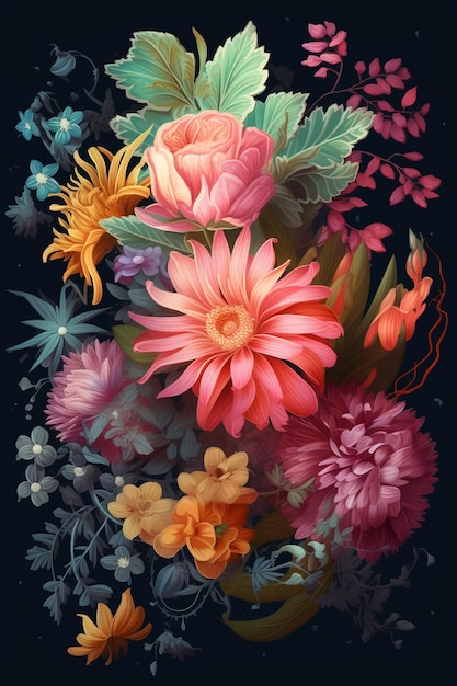 Une peinture d'un bouquet de fleurs.