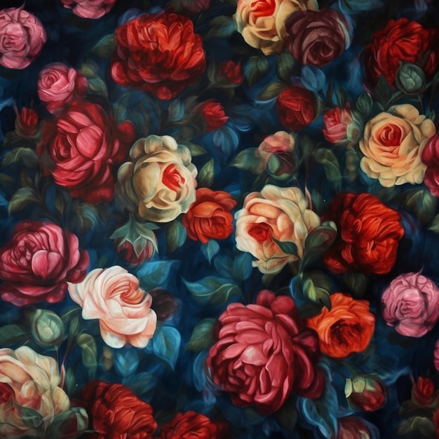 peinture d'un bouquet de roses sur un fond sombre