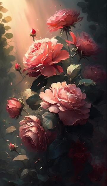 Une peinture d'un bouquet de roses