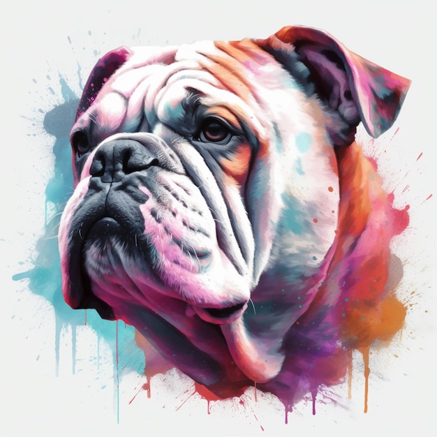 peinture d'un bulldog avec un fond coloré