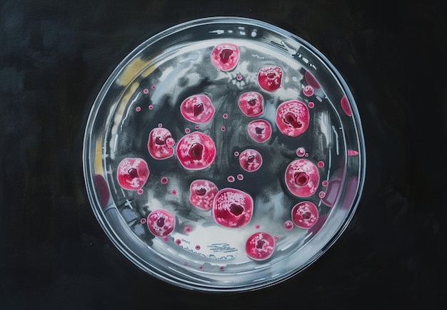 Photo une peinture de bulles roses et rouges dans un plat en verre