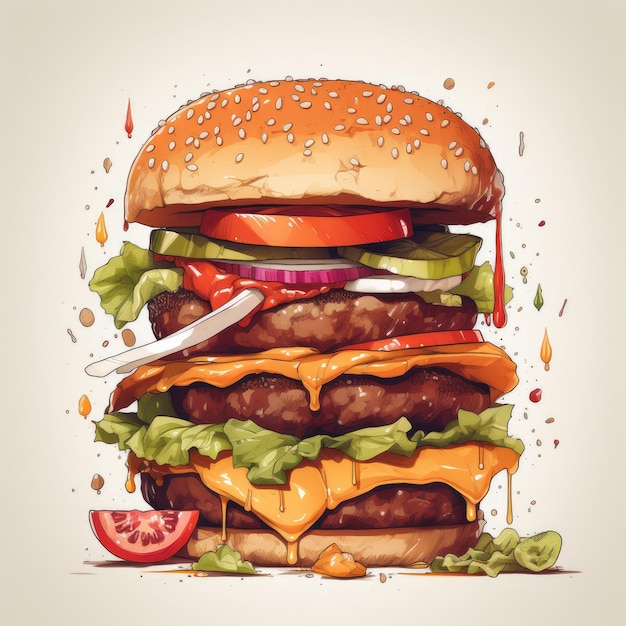 Peinture burger juteuse avec fond abstrait