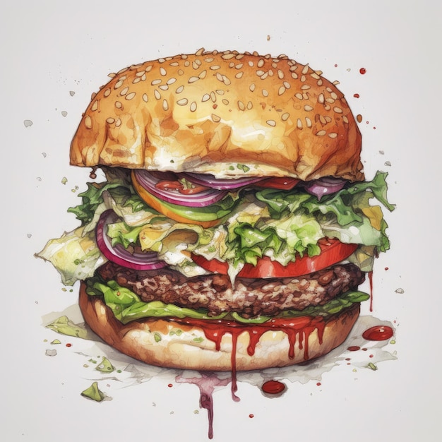 Peinture burger juteuse avec fond abstrait