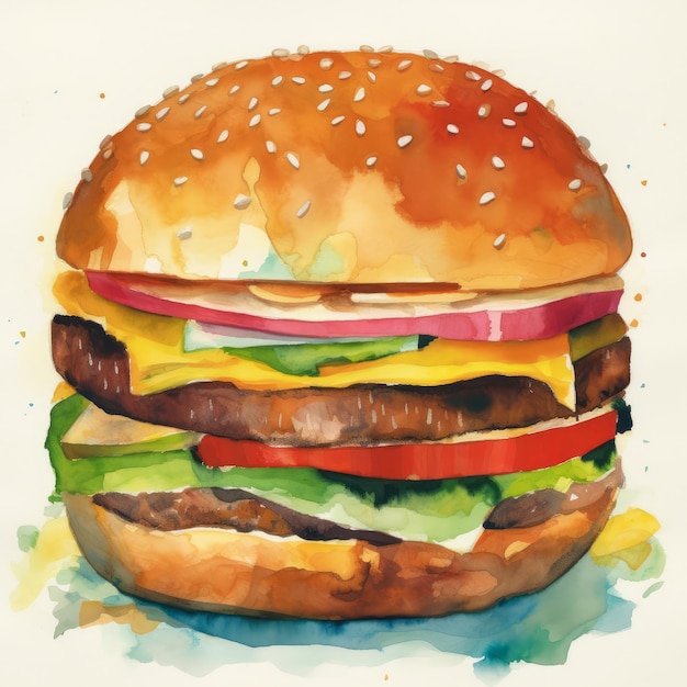 Peinture burger juteuse avec fond abstrait