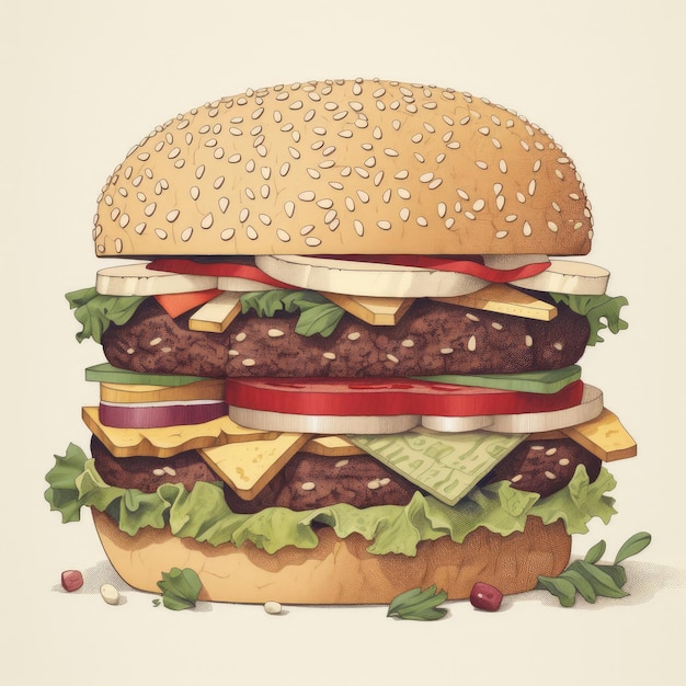 Photo peinture burger juteuse avec fond abstrait