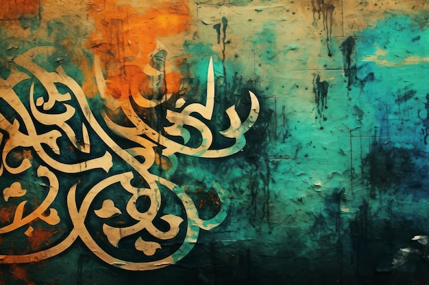 Une peinture d'une calligraphie arabe avec le mot amour dessus.