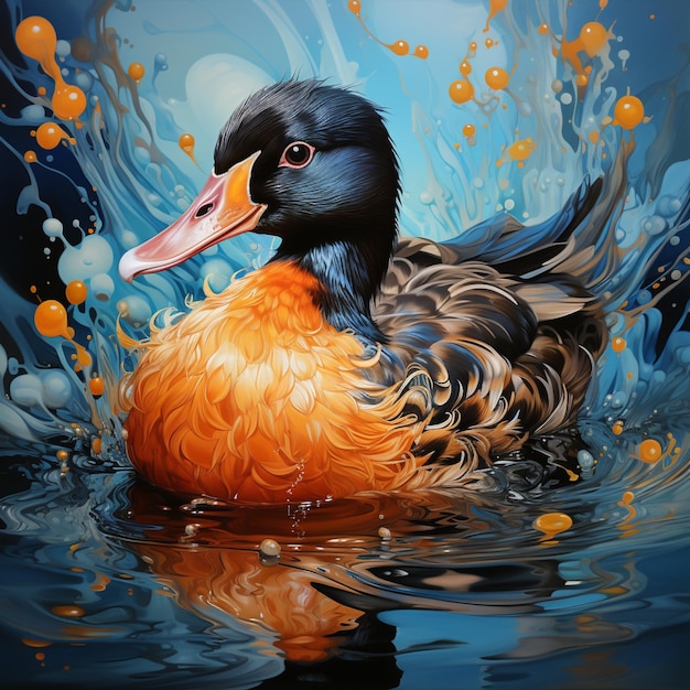 Photo peinture d'un canard dans l'eau avec des bulles qui en sortent