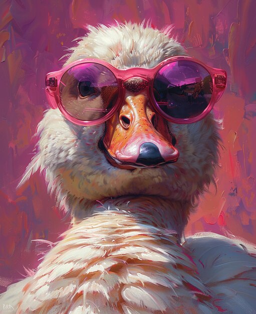 peinture d'un canard portant des lunettes de soleil et un chapeau rose