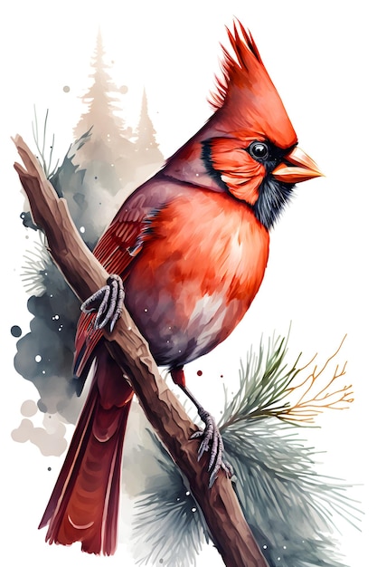 Une peinture d'un cardinal sur une branche