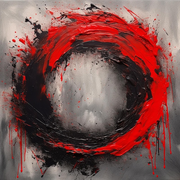 une peinture d'un cercle avec de la peinture rouge dessus