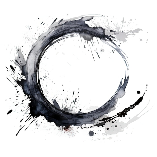 Peinture de cercle zen sur fond blanc dans le style d'encre propre et tranchante